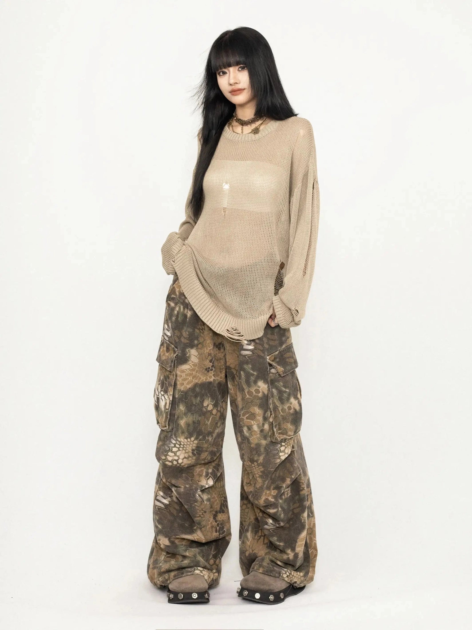 Snake Print Camo Cargo Pants  f0397