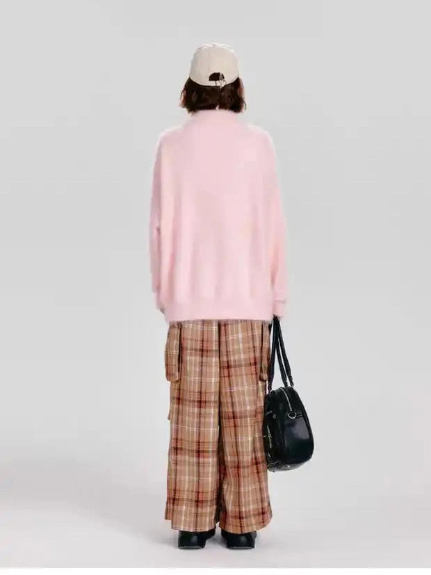 Half-Zip Rabbit Knit Pullover f0348