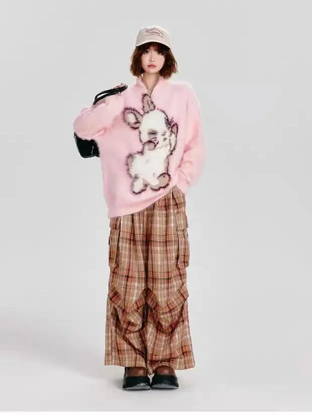 Half-Zip Rabbit Knit Pullover f0348