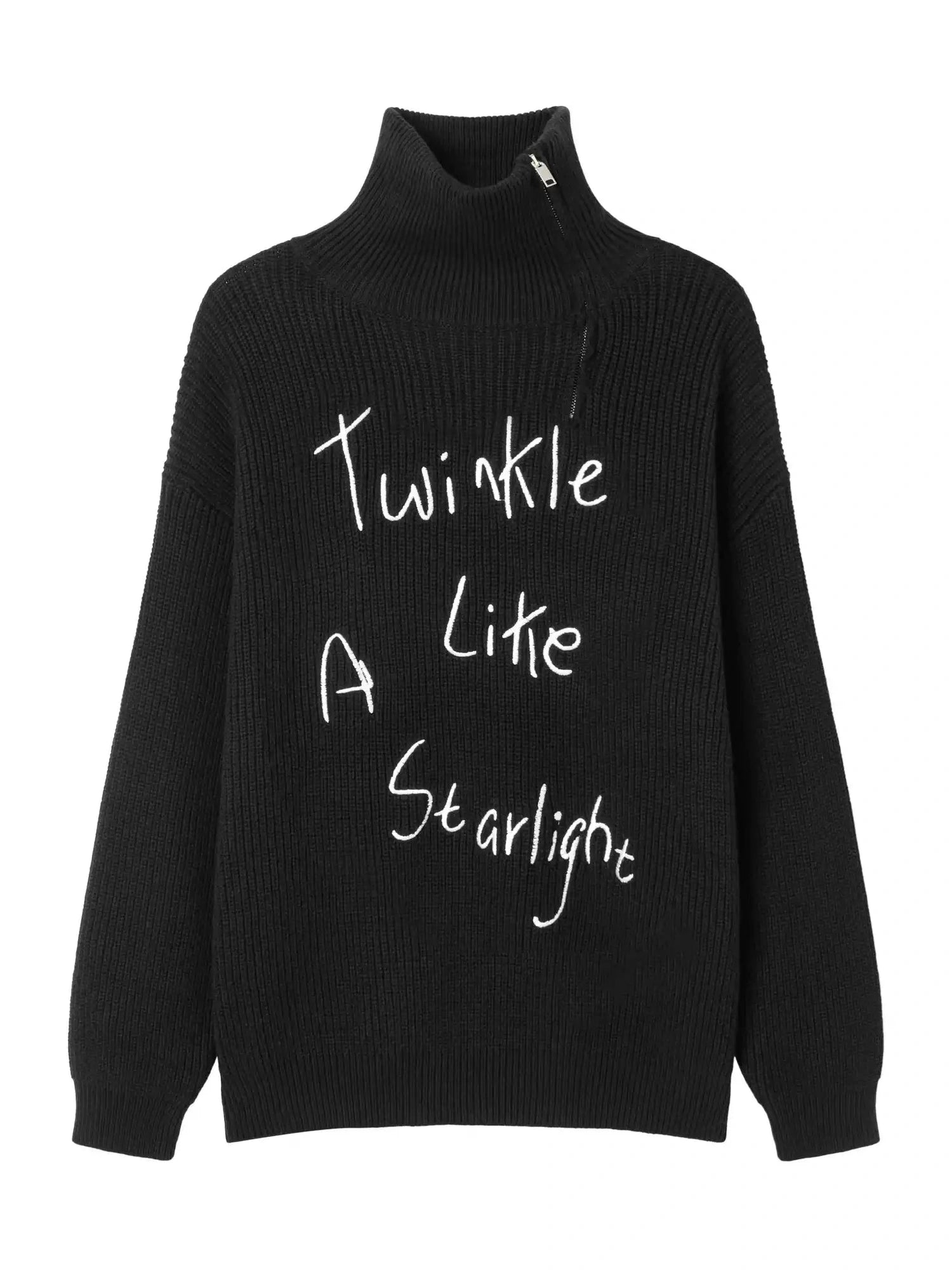 Embroidered High-Neck Zip Knit  f0396