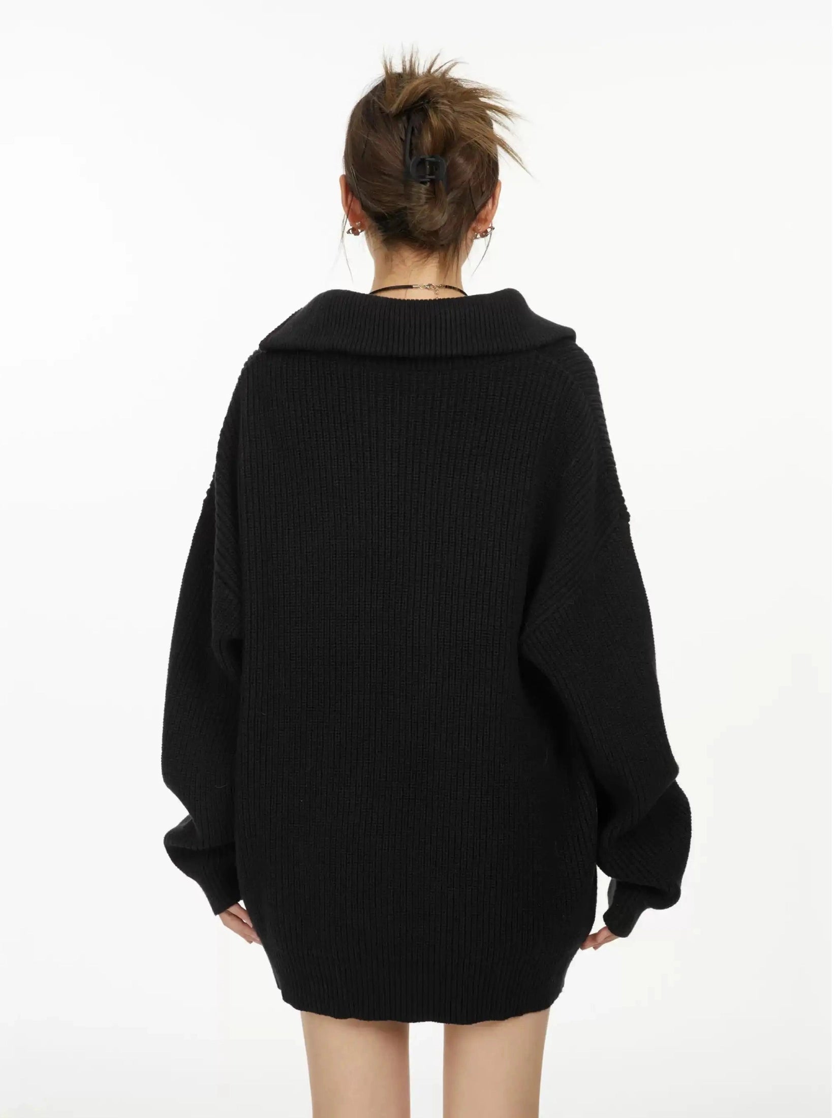 Embroidered High-Neck Zip Knit  f0396