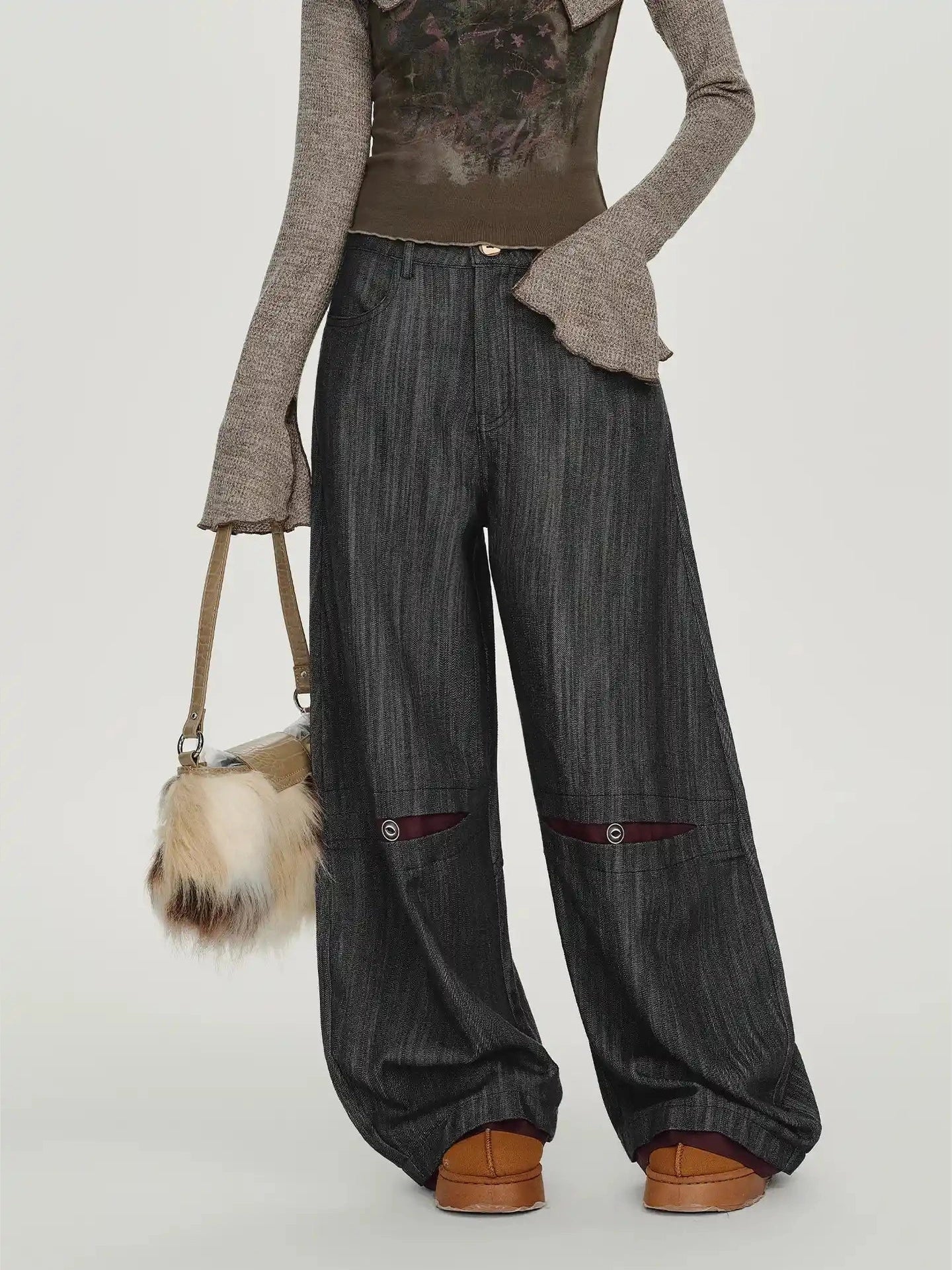 Color-Block Stitch Stripe Wide Pants   f0410