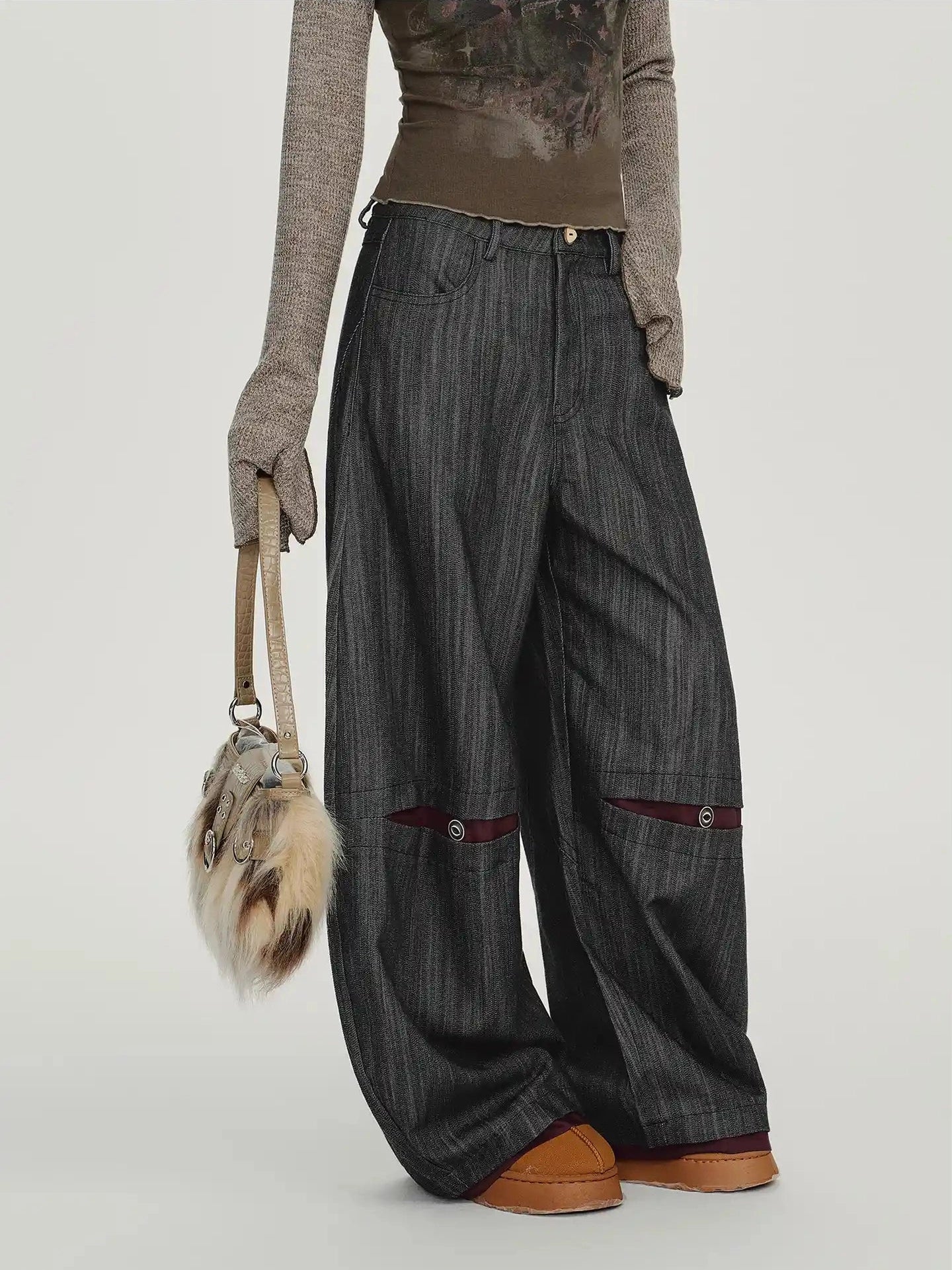 Color-Block Stitch Stripe Wide Pants   f0410