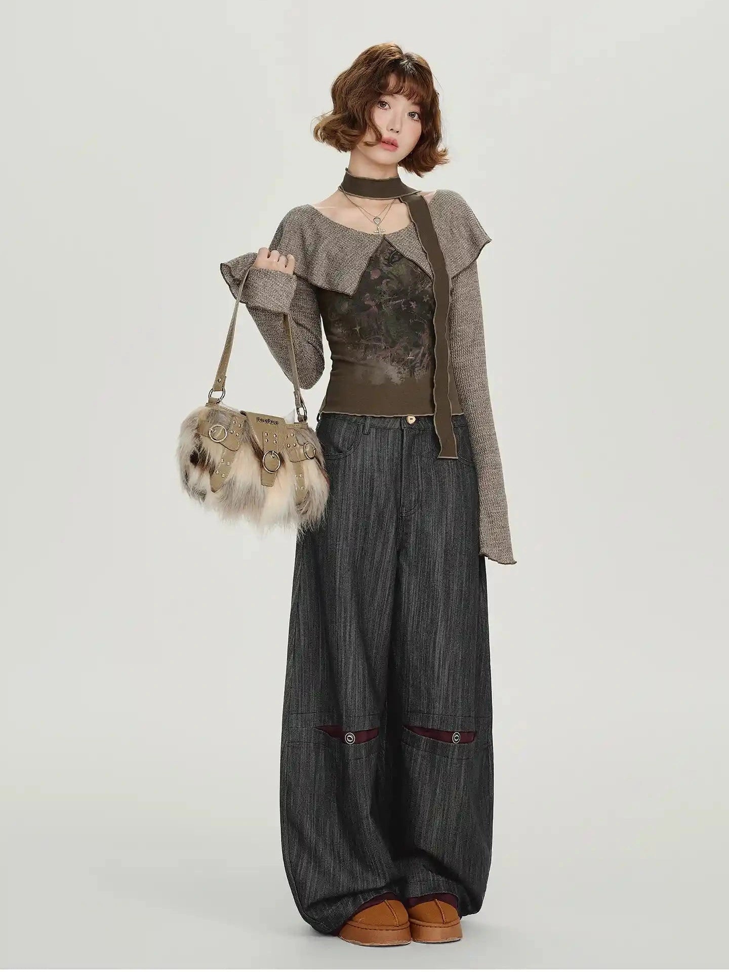 Color-Block Stitch Stripe Wide Pants   f0410