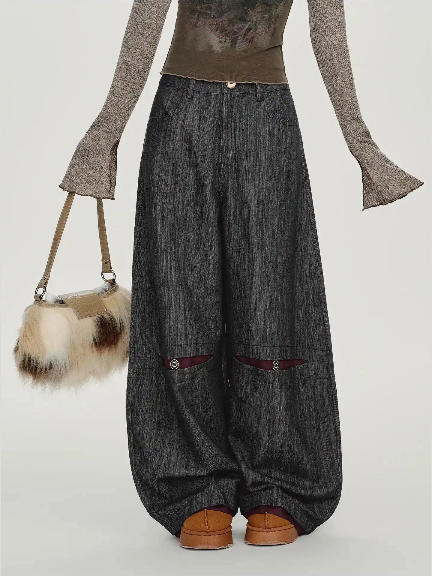 Color-Block Stitch Stripe Wide Pants   f0410