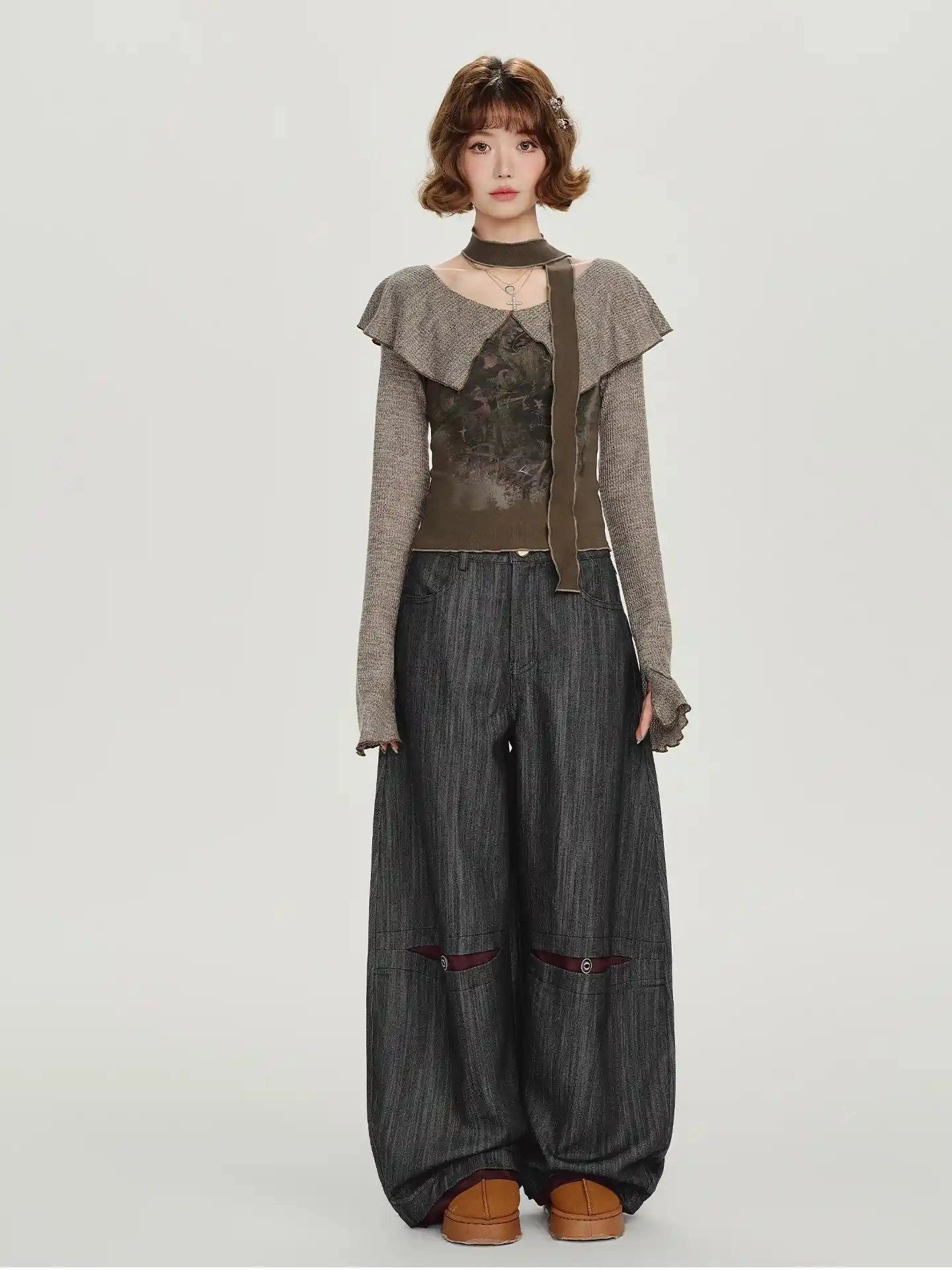 Color-Block Stitch Stripe Wide Pants   f0410