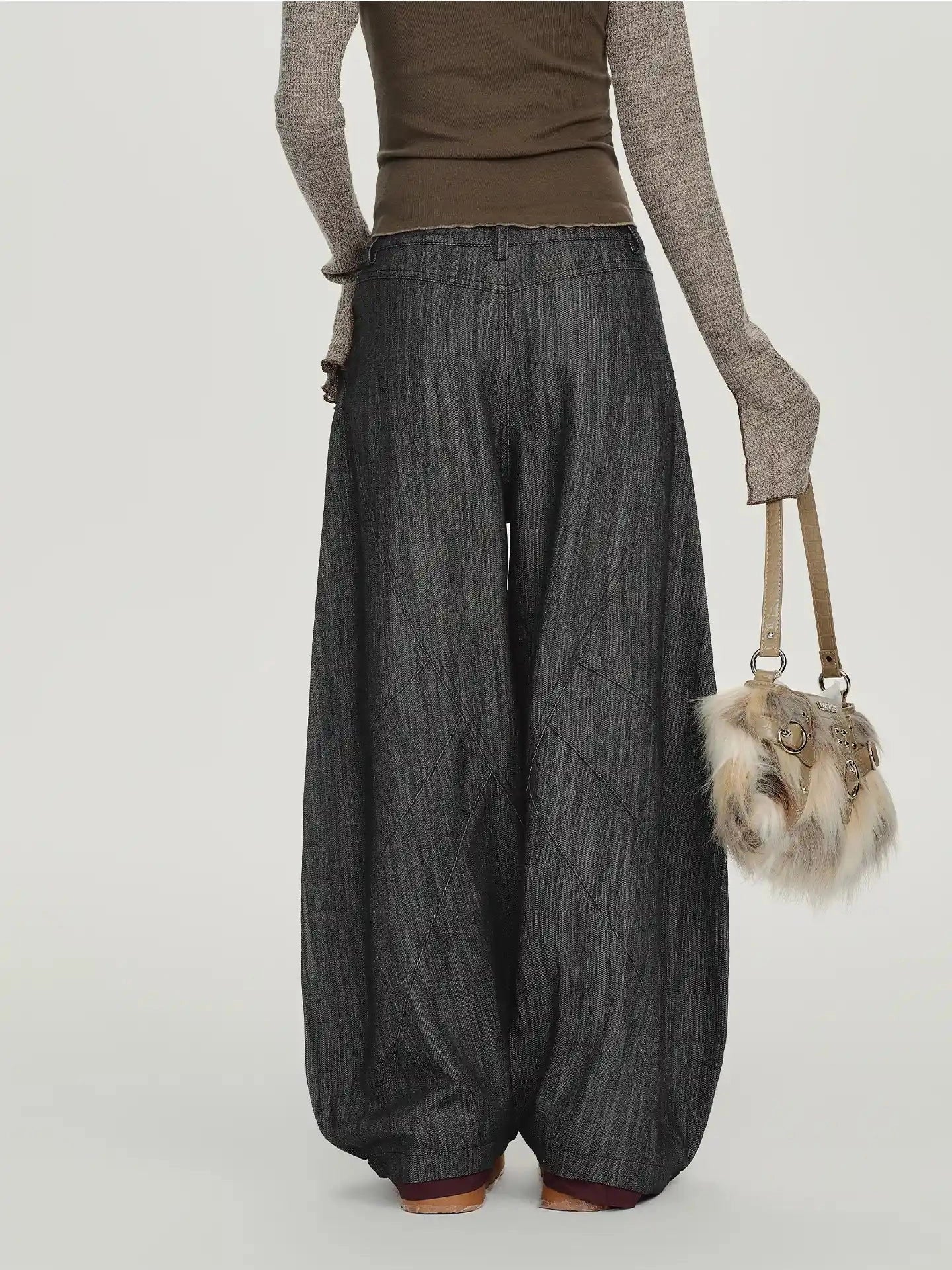 Color-Block Stitch Stripe Wide Pants   f0410