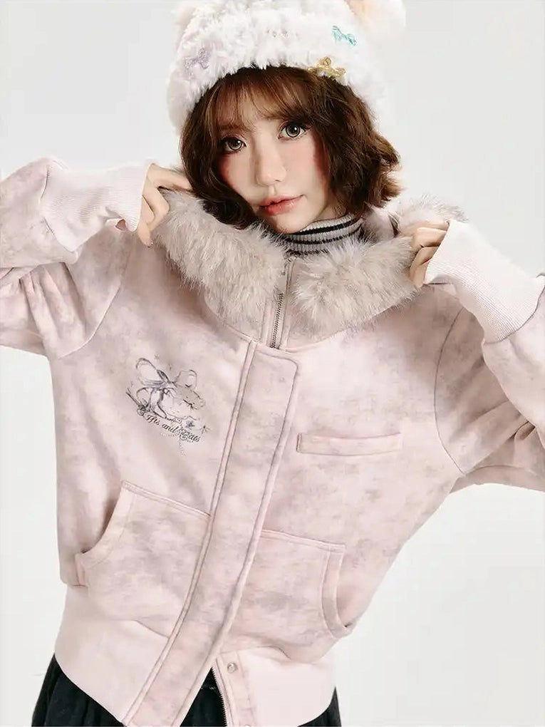 Faux Fur Hooded Sweatshirt   f0339