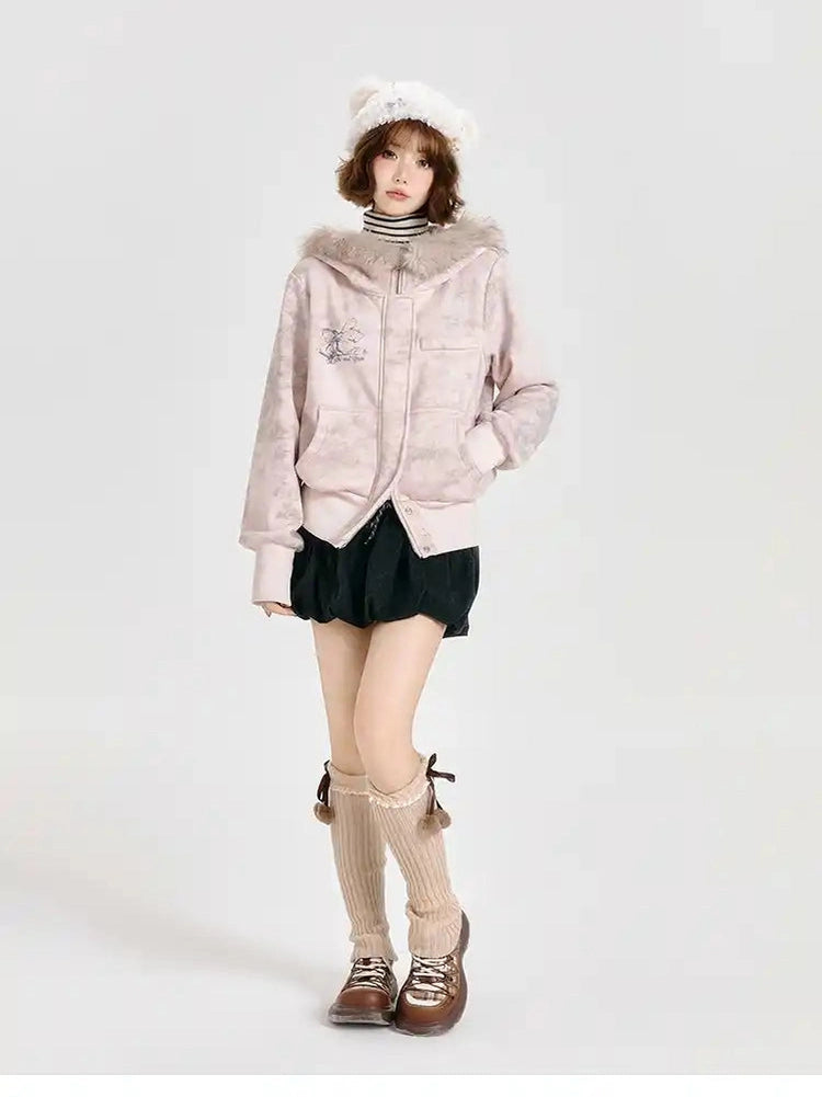 Faux Fur Hooded Sweatshirt   f0339