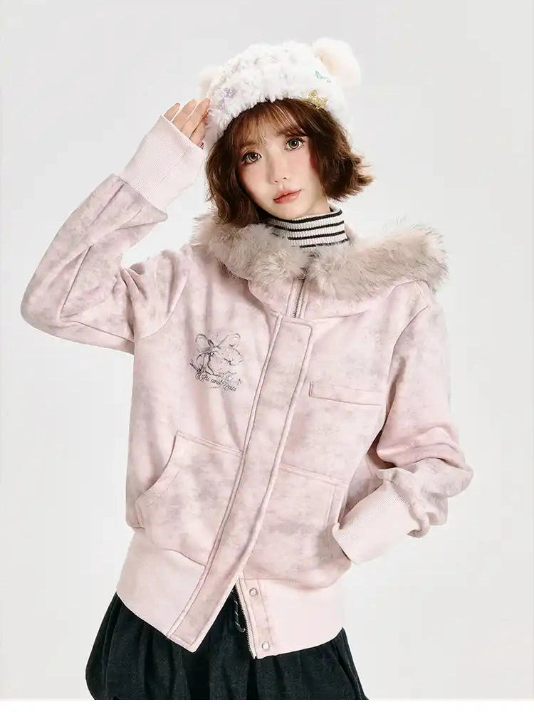 Faux Fur Hooded Sweatshirt   f0339