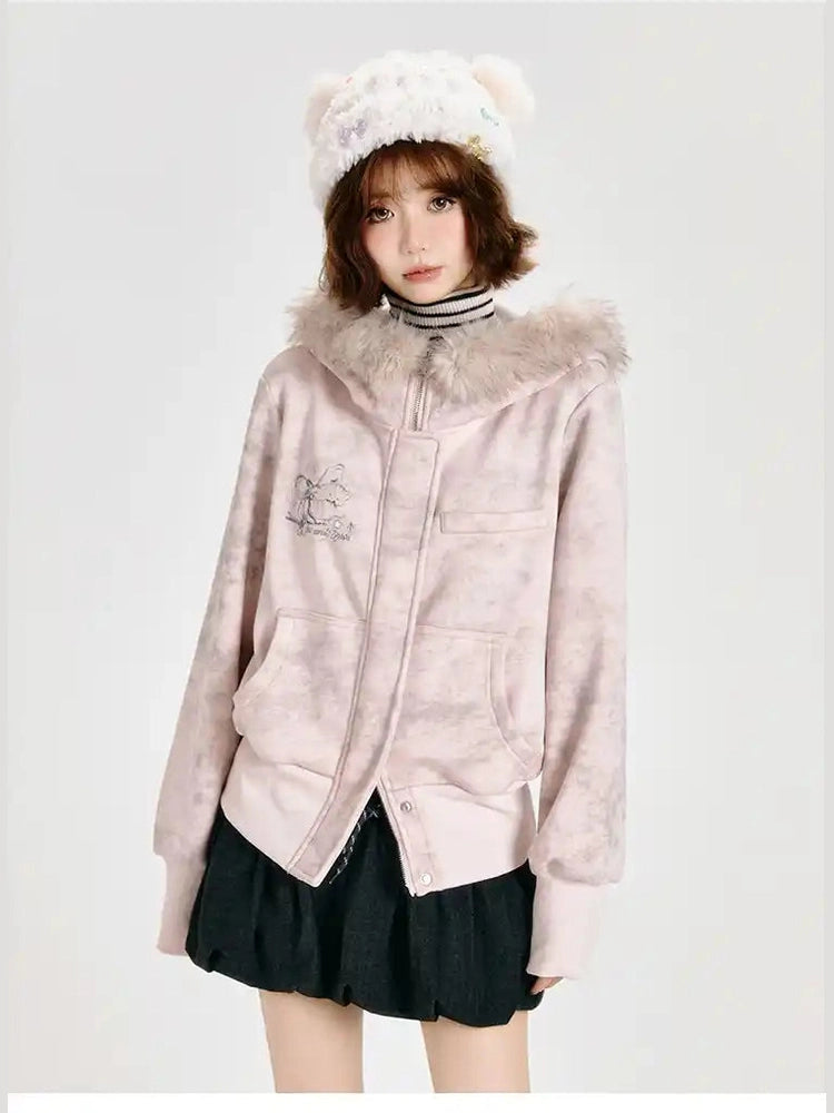 Faux Fur Hooded Sweatshirt   f0339