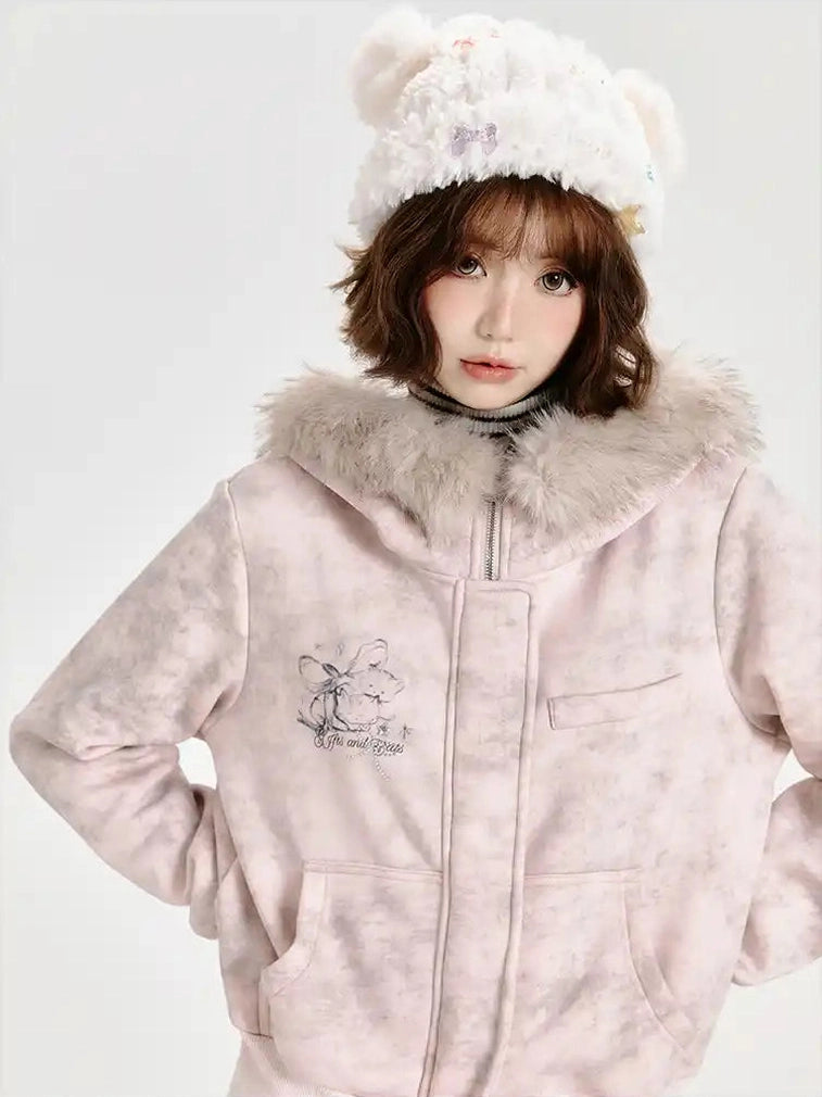 Faux Fur Hooded Sweatshirt   f0339