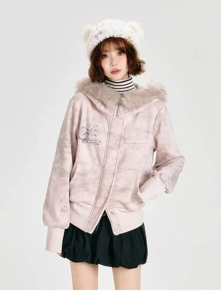 Faux Fur Hooded Sweatshirt   f0339