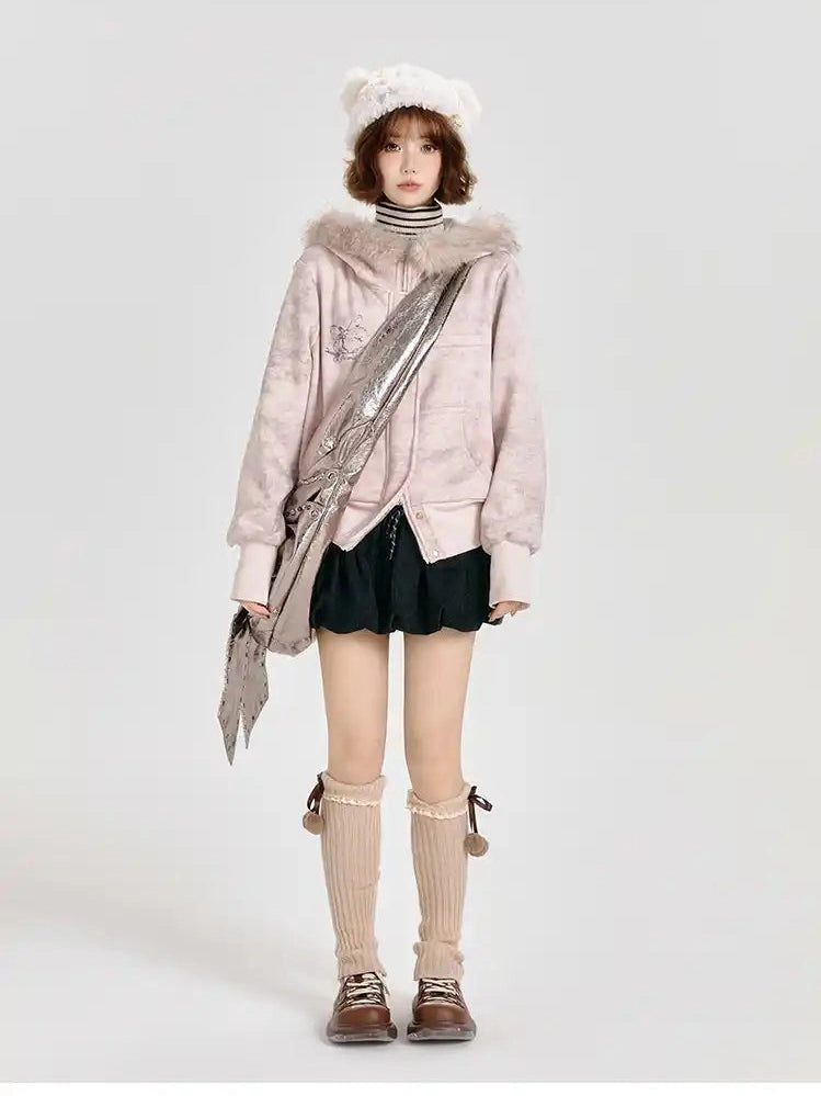 Faux Fur Hooded Sweatshirt   f0339