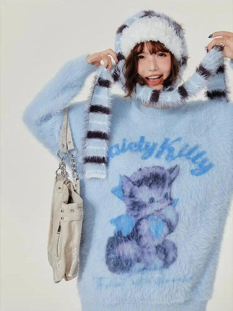 Faux Fur Touch Cat Knit  f0338