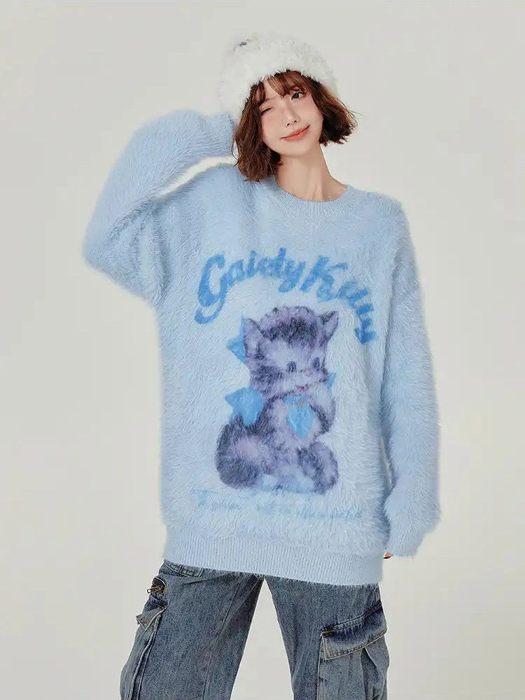 Faux Fur Touch Cat Knit  f0338