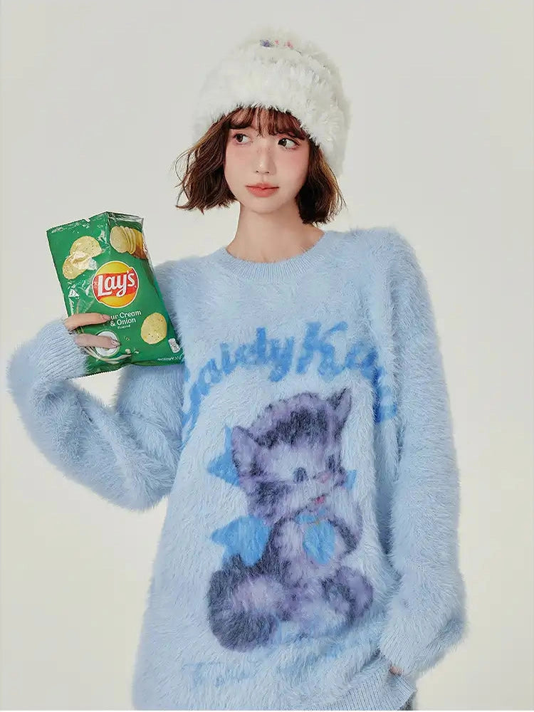 Faux Fur Touch Cat Knit  f0338