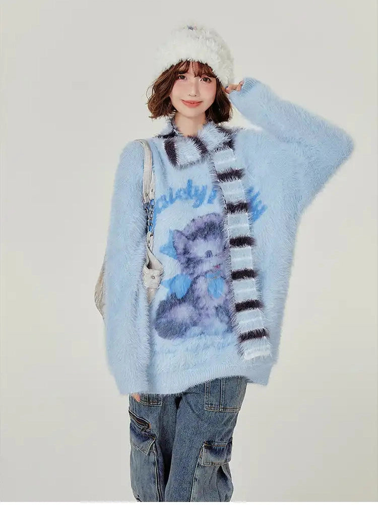 Faux Fur Touch Cat Knit  f0338