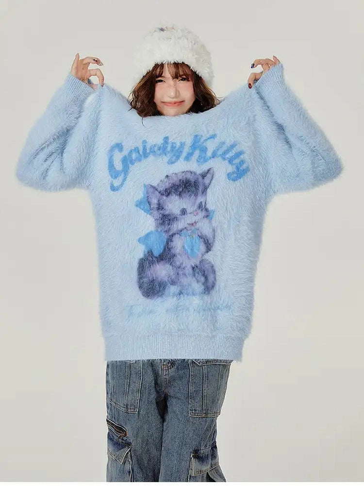 Faux Fur Touch Cat Knit  f0338