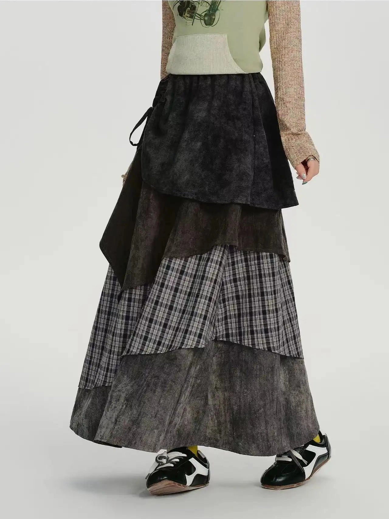 Check Tiered Skirt  f0409