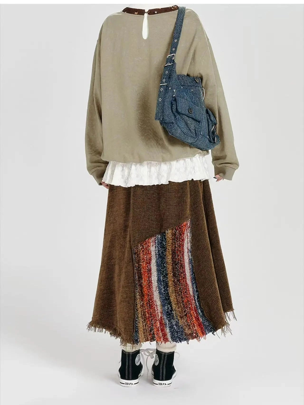 Color Sand × Retro Contrast Irregular Midi Skirt  f0406