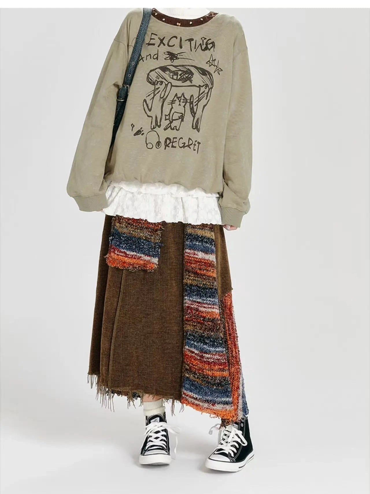Color Sand × Retro Contrast Irregular Midi Skirt  f0406
