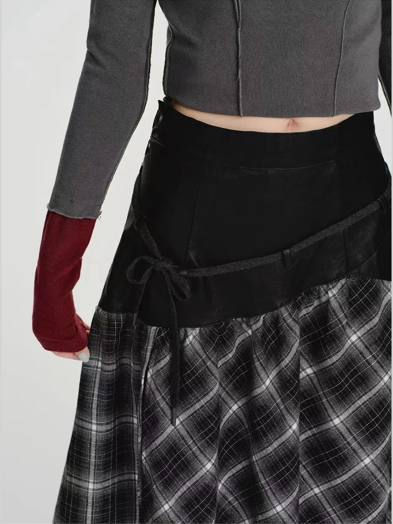 Double Layer Check A-Line Skirt  f0405