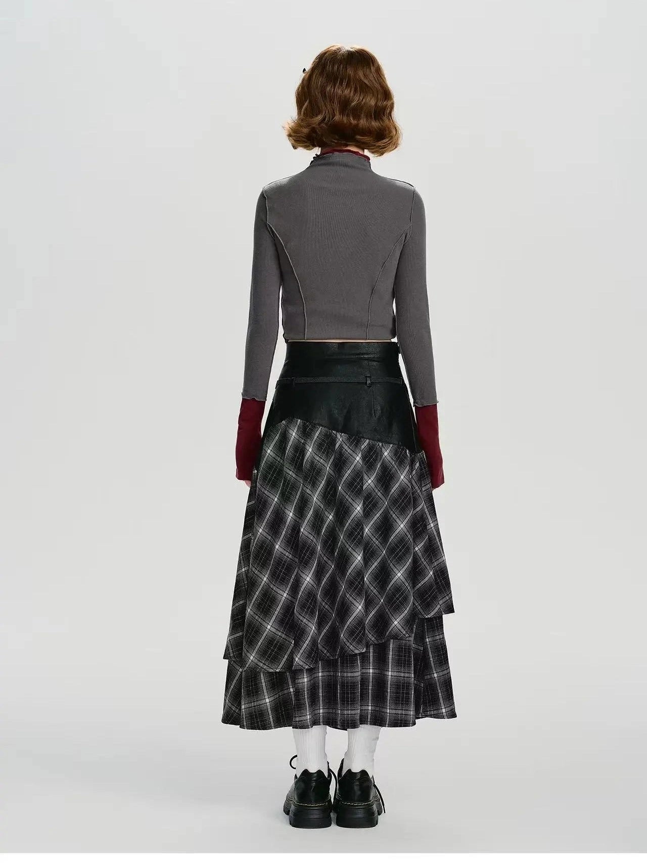 Double Layer Check A-Line Skirt  f0405