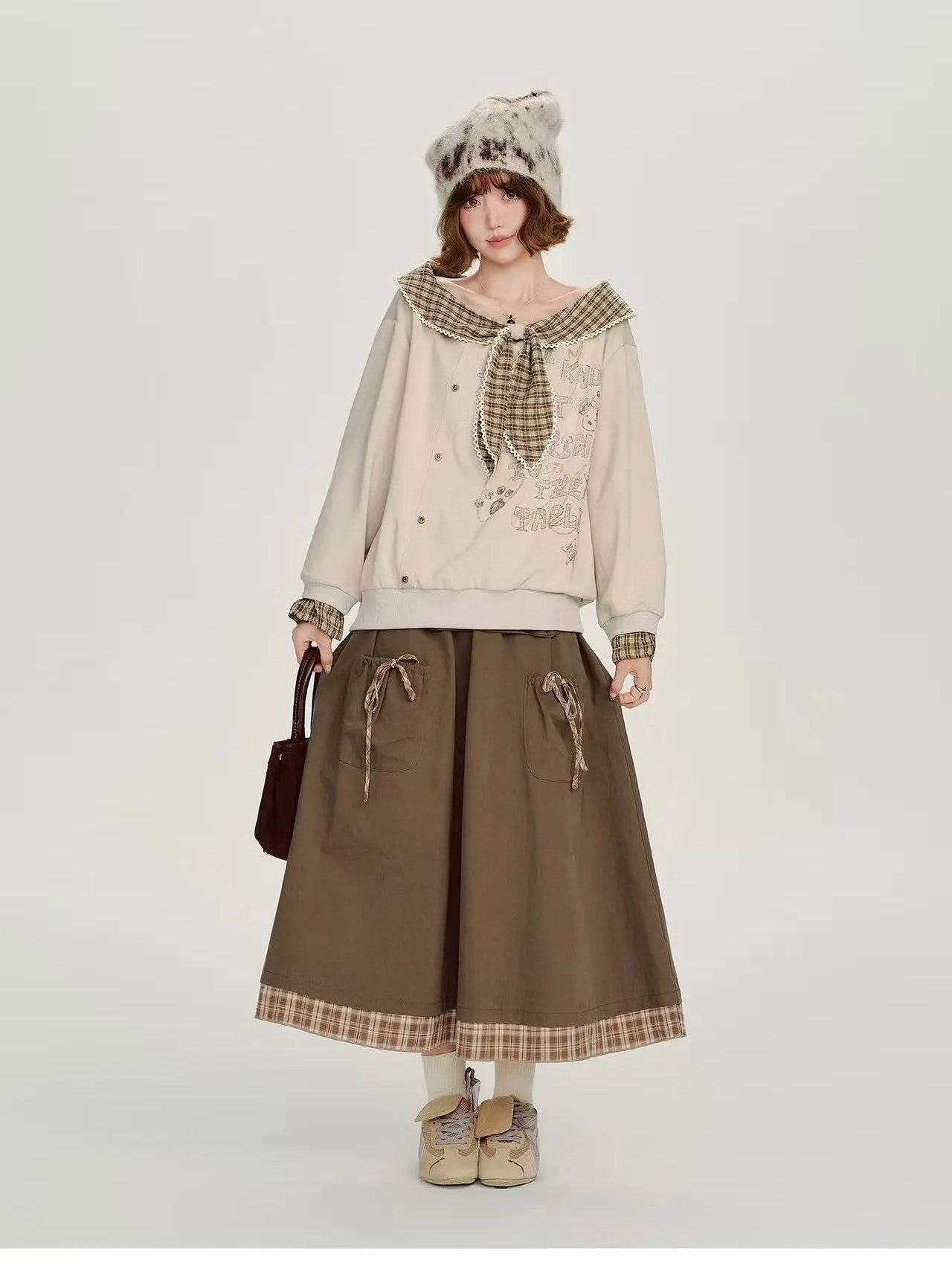 Check Pattern Layered Midi Skirt   f0404