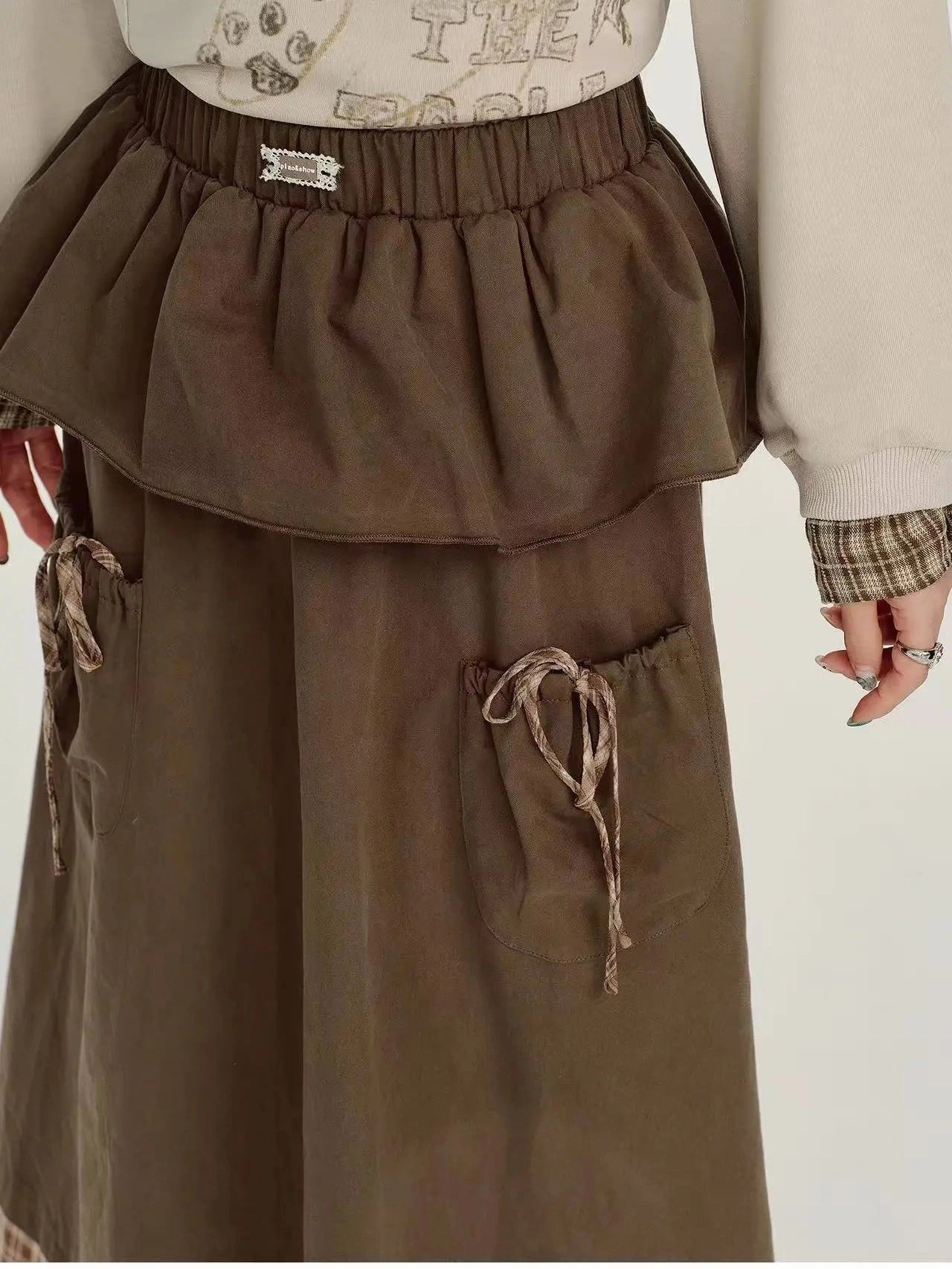 Check Pattern Layered Midi Skirt   f0404