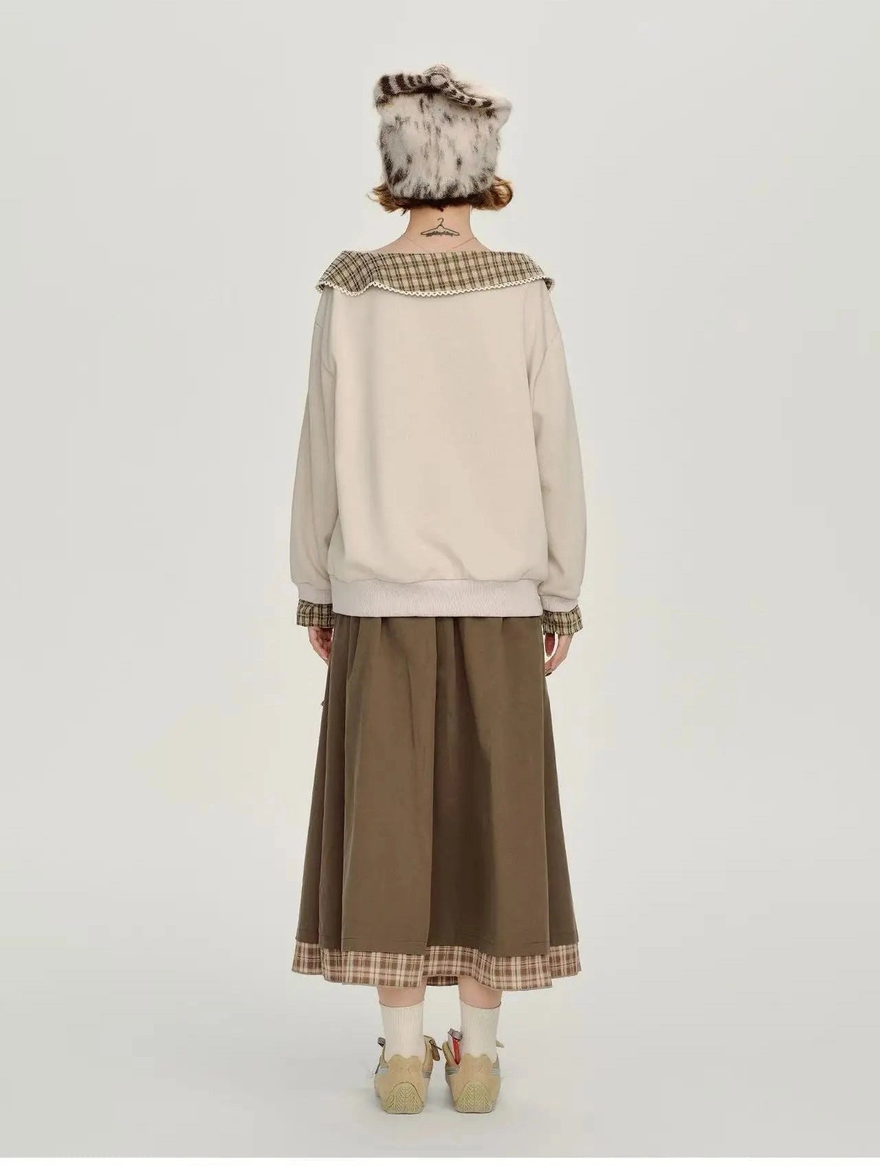 Check Pattern Layered Midi Skirt   f0404