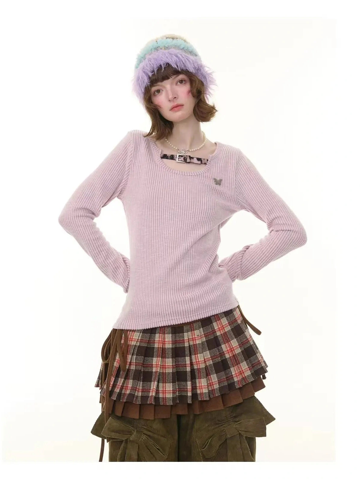 Leopard Accent Ribbed Top  f0337