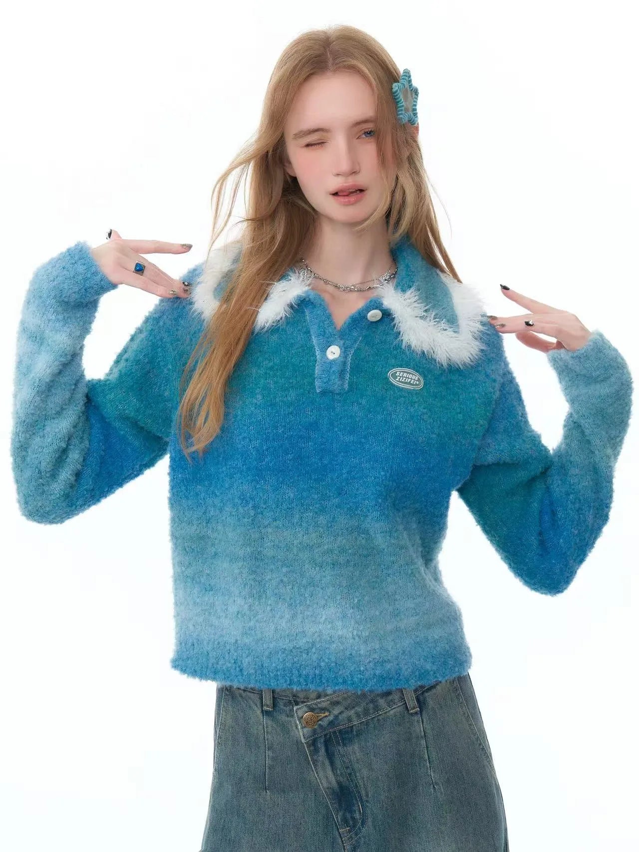 Fluffy Gradient Polo Knit  f0335