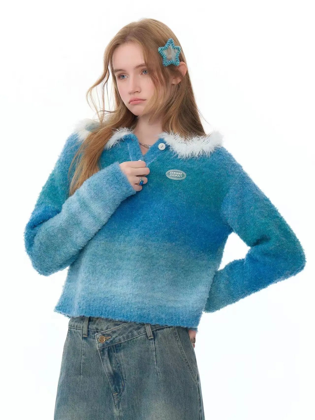 Fluffy Gradient Polo Knit  f0335