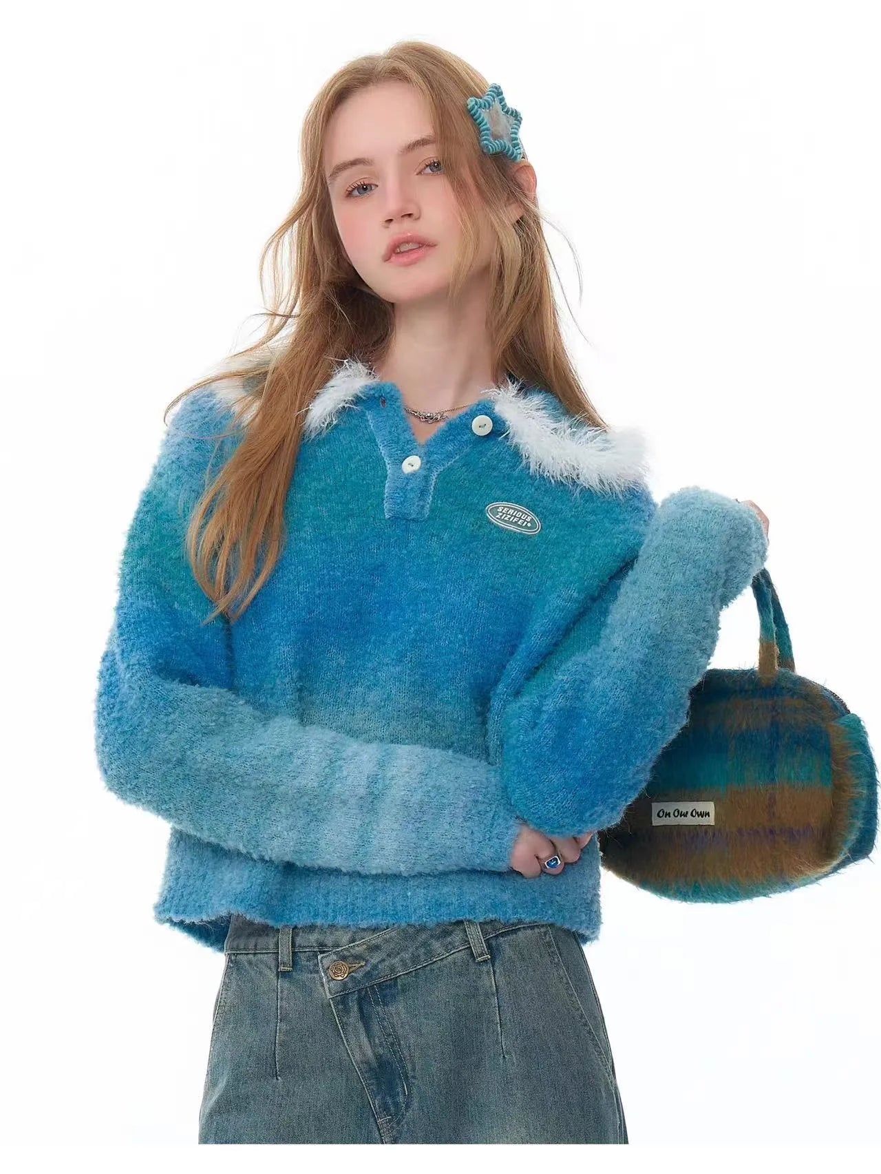 Fluffy Gradient Polo Knit  f0335