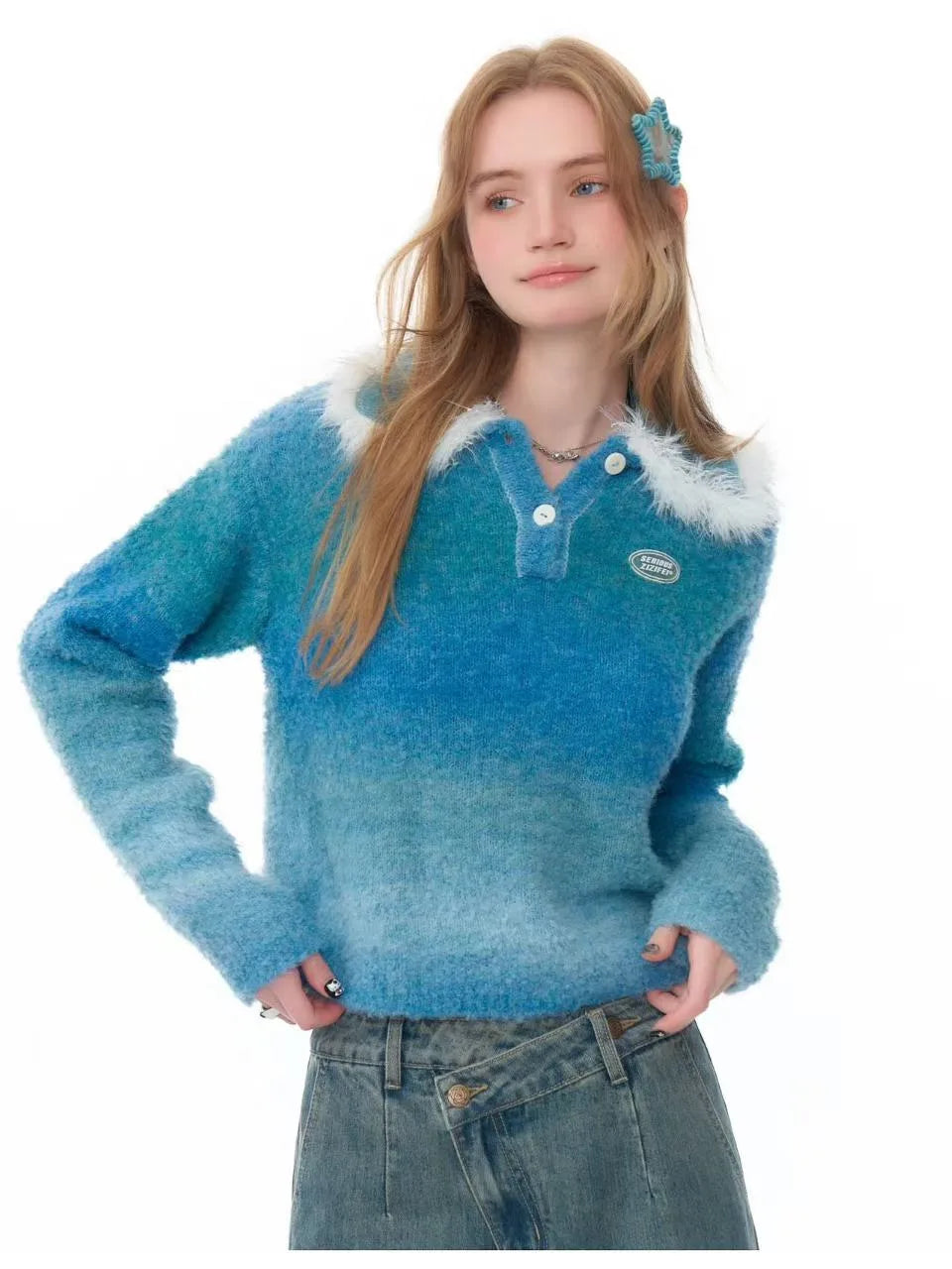 Fluffy Gradient Polo Knit  f0335