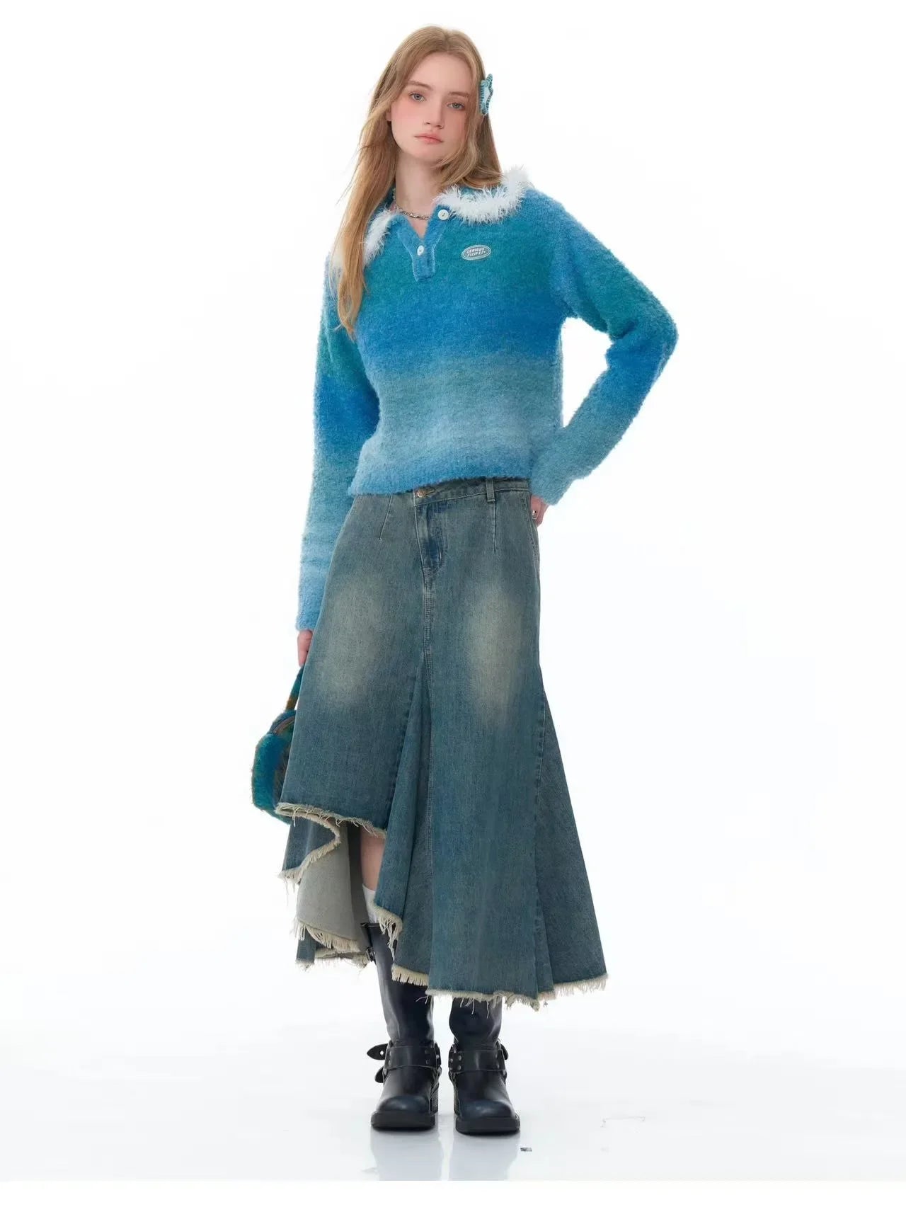 Fluffy Gradient Polo Knit  f0335