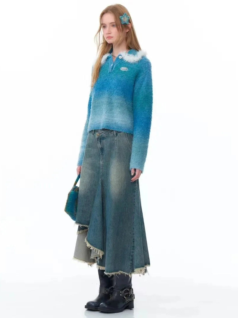 Fluffy Gradient Polo Knit  f0335