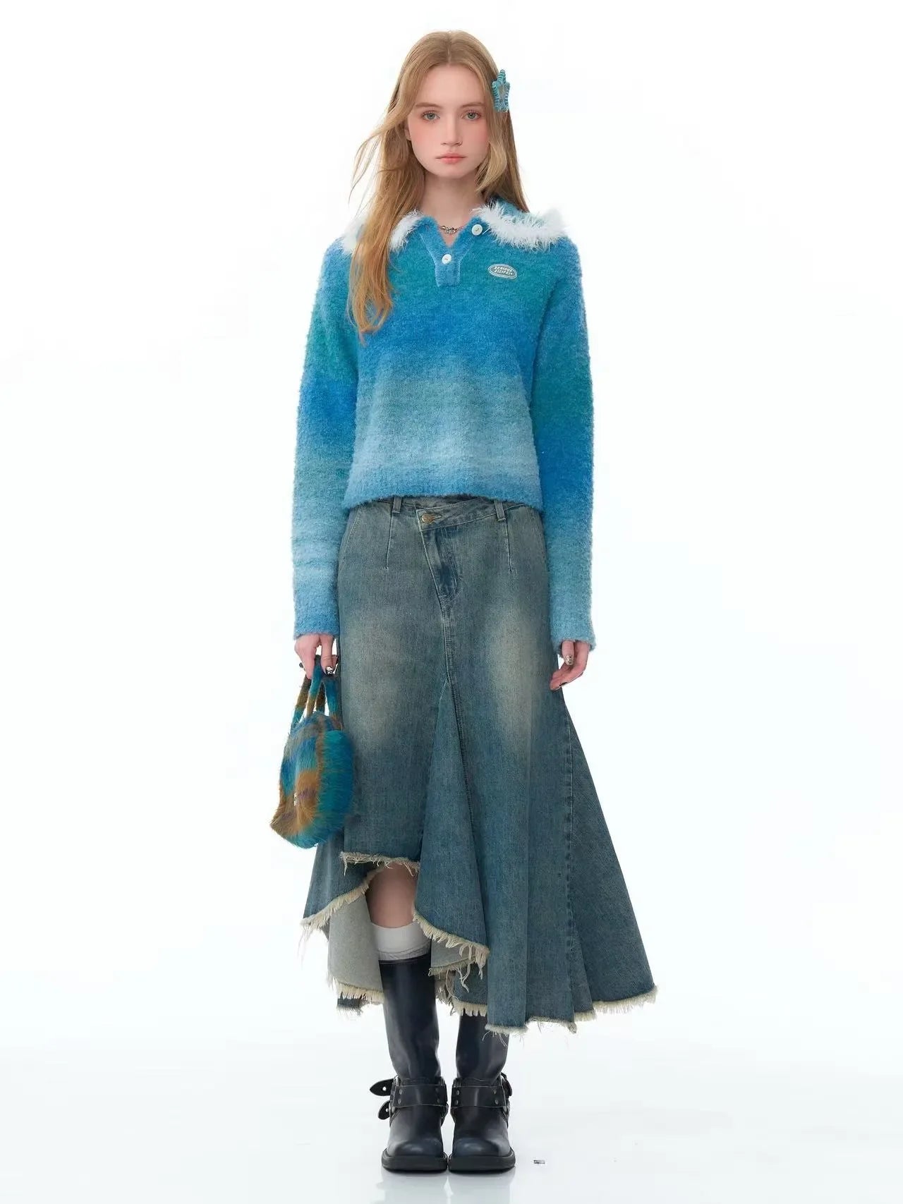 Fluffy Gradient Polo Knit  f0335