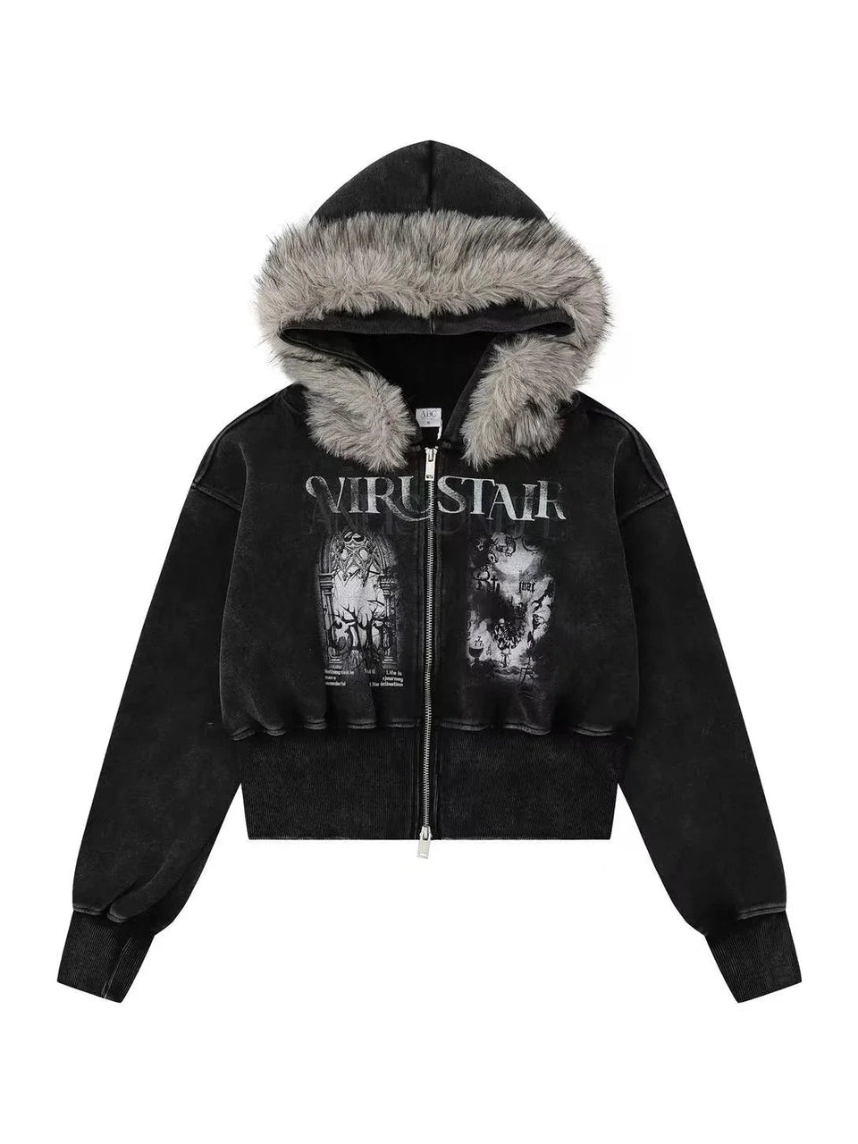 Faux Fur Hooded Zip-Up Jacket   f0382