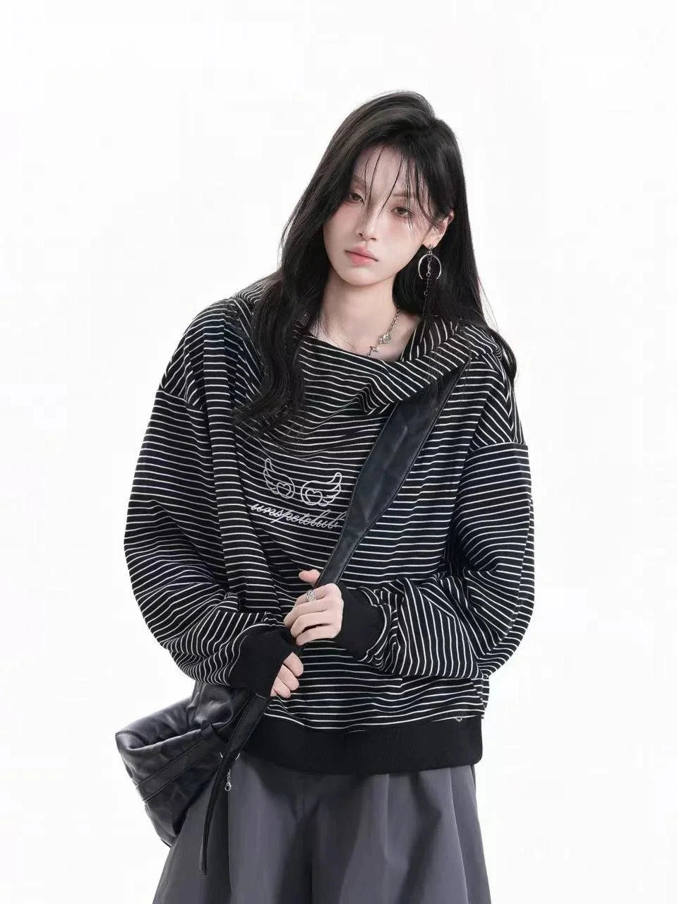 Vintage Stripe Oversized Hoodie   f0381