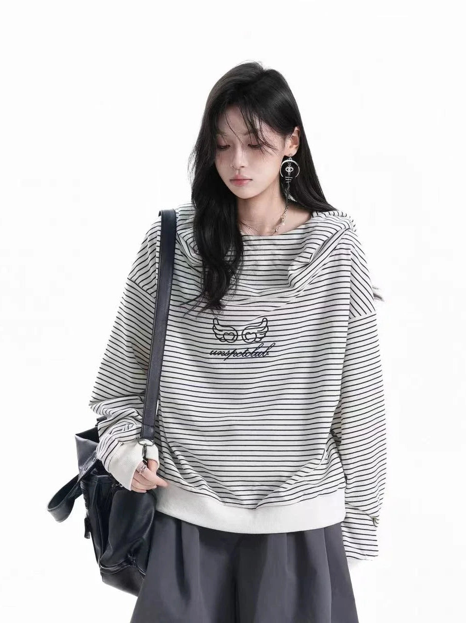 Vintage Stripe Oversized Hoodie   f0381