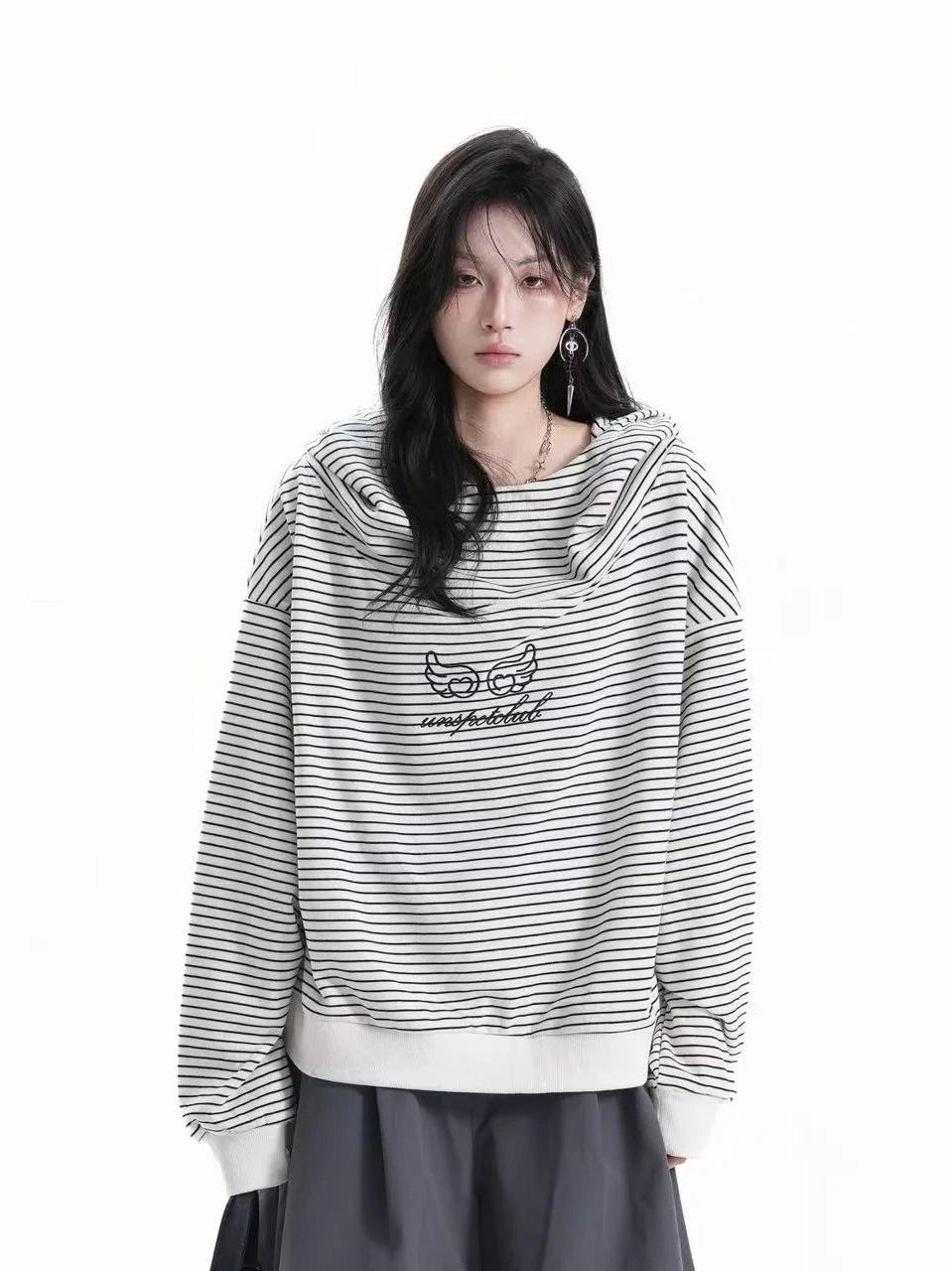 Vintage Stripe Oversized Hoodie   f0381