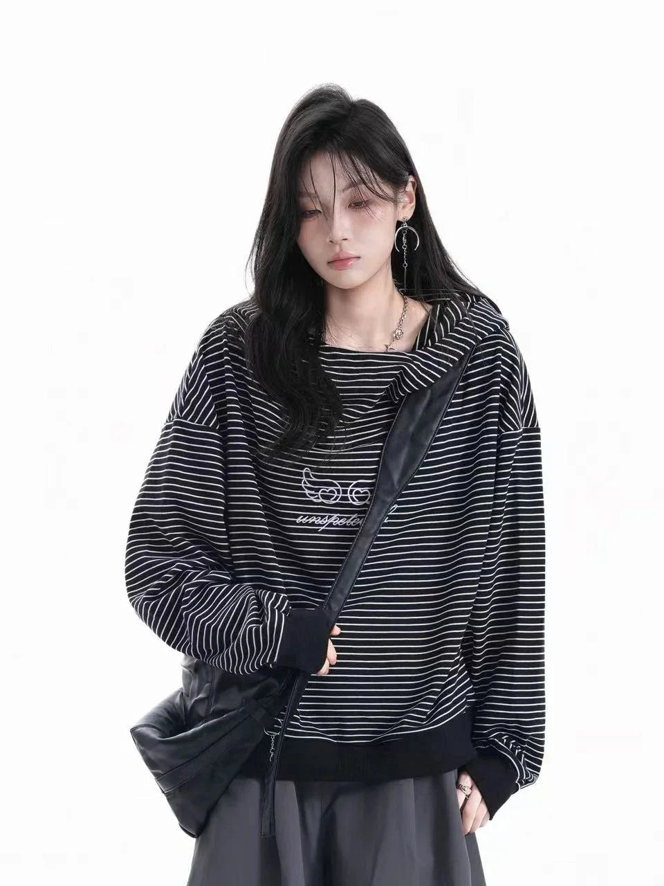 Vintage Stripe Oversized Hoodie   f0381