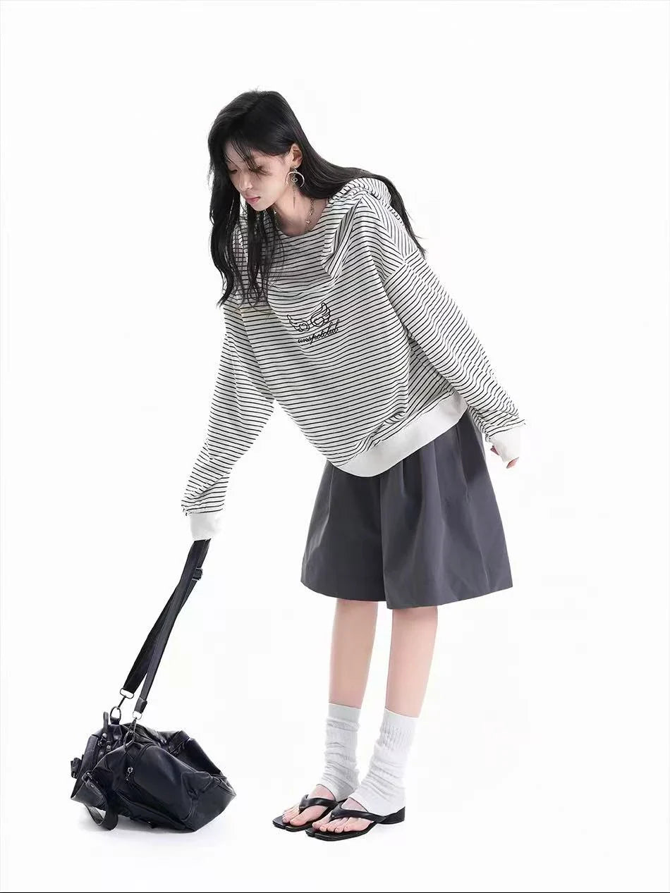 Vintage Stripe Oversized Hoodie   f0381