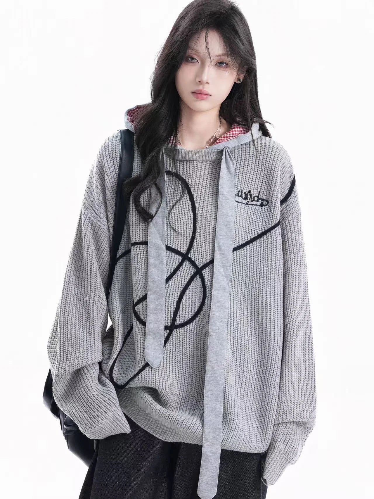 Vintage Contrast Stitch Hooded Knit   f0380