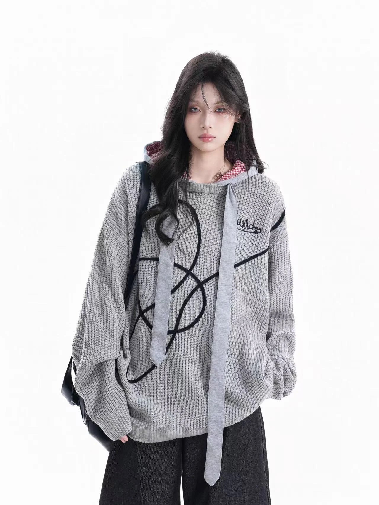 Vintage Contrast Stitch Hooded Knit   f0380