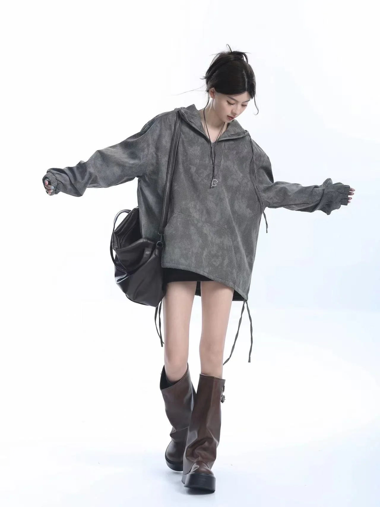 Dyed Plaid Oversize Hoodie  f0379