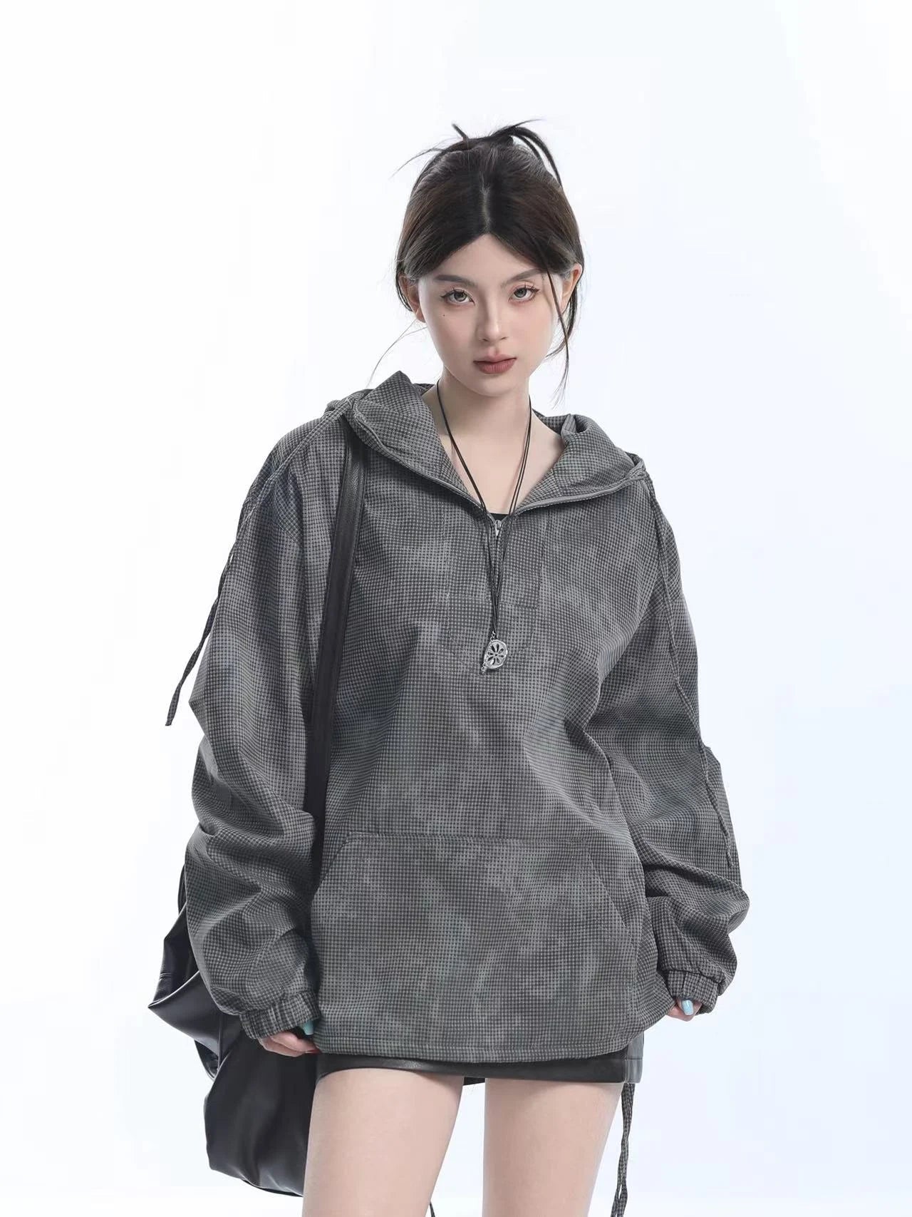 Dyed Plaid Oversize Hoodie  f0379