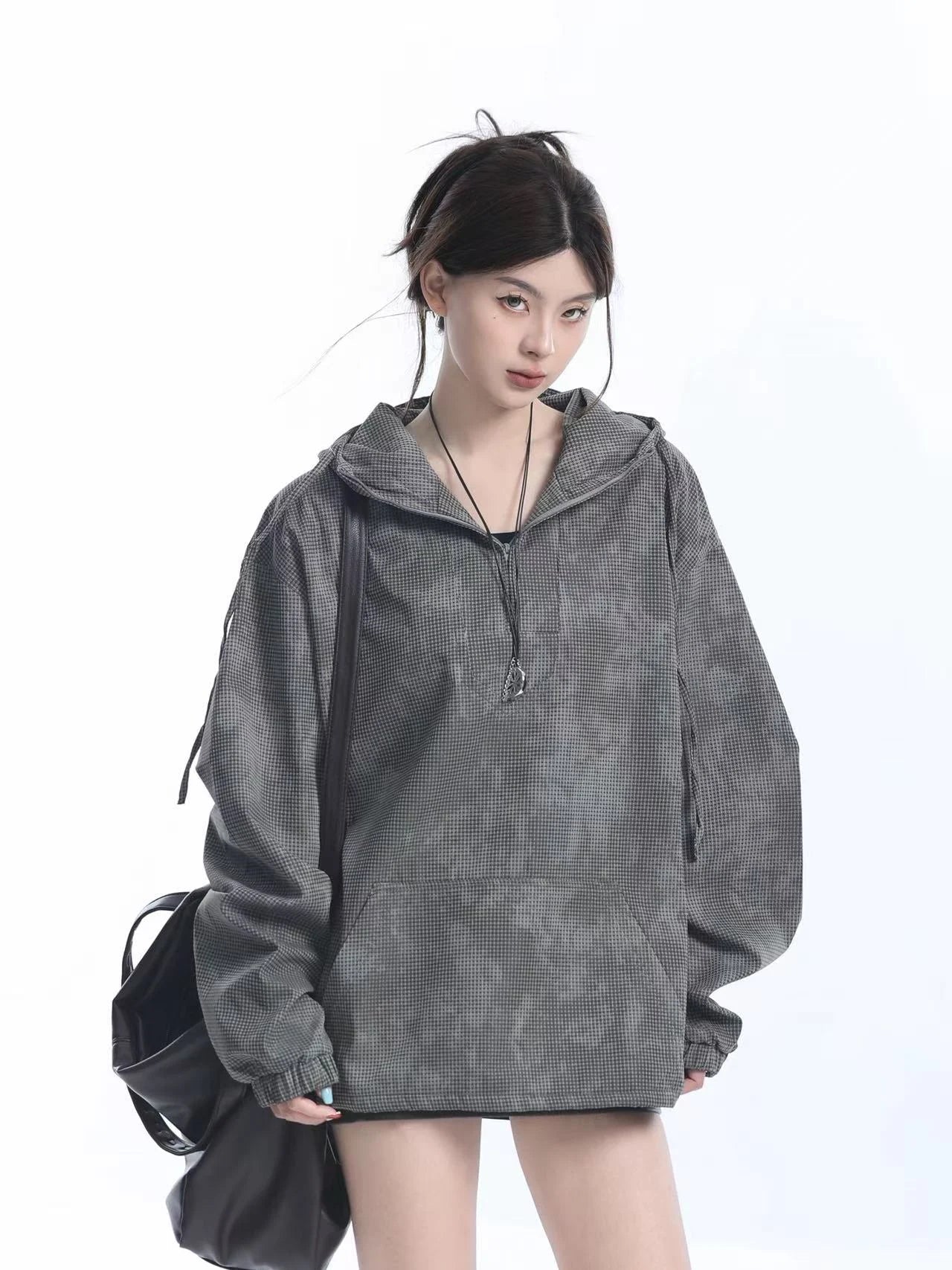 Dyed Plaid Oversize Hoodie  f0379